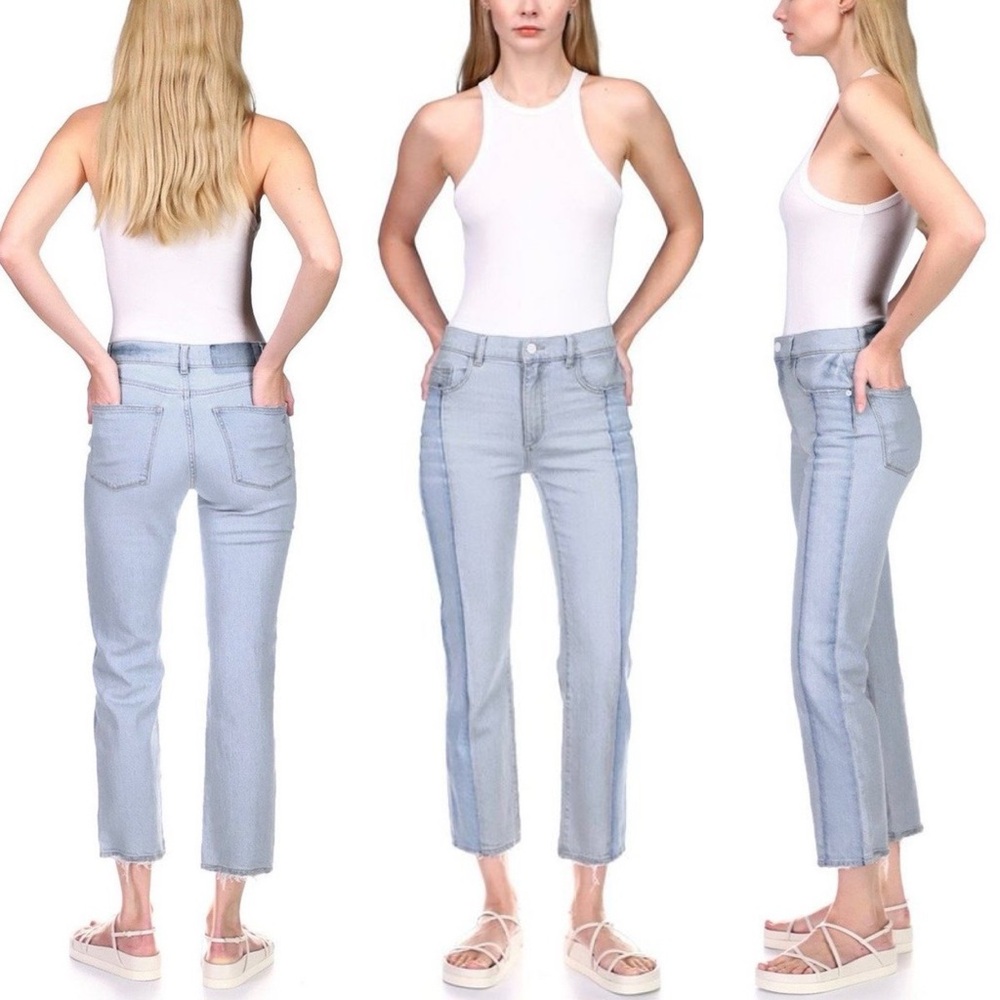 DL1961 Patti Straight High Rise Vintage Jeans Patchwork Power Blue Mixed Size 27 - Picture 16 of 16